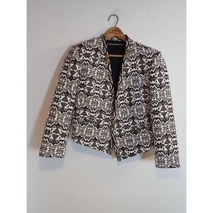 Twelfth Street Cynthia Vincent Size 6 Textured Black White Aztec Blazer Gold